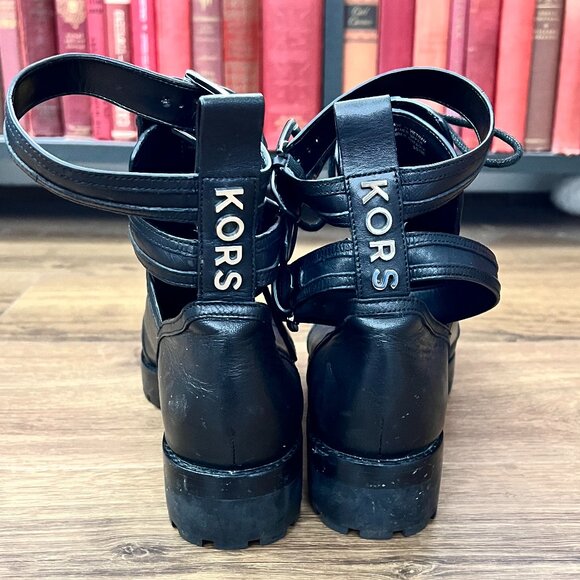 Michael Kors Bensen Cut-Out Buckle Leather Combat Goth Boots Sz 8 - Picture 4 of 12